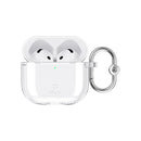 iFace clear case for AirPods 4 with silver carabiner clip – scratch-resistant and minimalist design