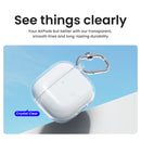 Crystal clear AirPods 4 case by iFace with silver carabiner clip, minimal design under natural light